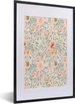 Produktbild von MuchoWow® MuchoWow® Gerahmtes Poster Blumen - Blätter - Pastell 40x60 cm - Poster mit zchwarzem Bilderrahmen - Poster in Rahmen