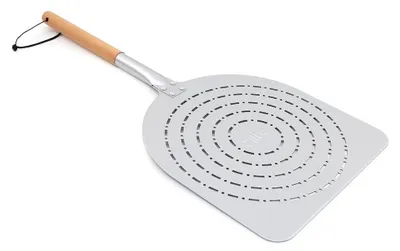 Image de Pelle à pizza perforée en aluminium anodisé et en bois de hêtre