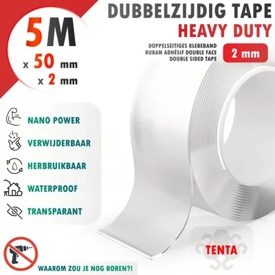 Productafbeelding van Dubbelzijdig Tape 5m x 50mm x 2mm - TENTA Heavy Duty