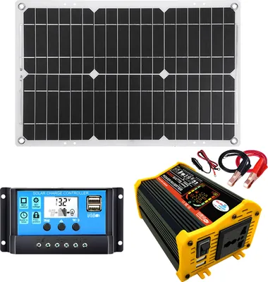 Produktbild von System generowania energii słonecznej Podwójny panel słoneczny USB 25 W + falownik 6000 W DC 12 V na AC 110 V/220 V z inteligentnym wyświetlaczem LCD Podwójne porty ładowania USB + regulator ładowania słonecznego 30 A Zestaw systemu solarnego