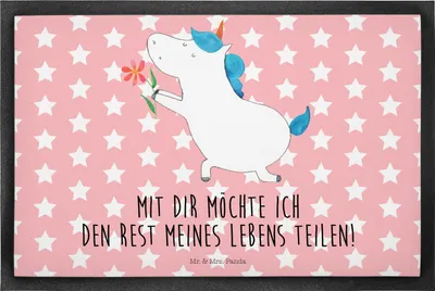 Produktbild von Mr. & Mrs. Panda Schmutzmatte Einhorn Blume 50 x 75 cm - Rot Pastell - Geschenk, Einhörner, Sauberlaufmatte, Fußabstreifer, Türmatte, Unicorn, Freundin, fußmatte, Liebe