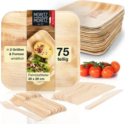 Produktbild von Moritz & Moritz 75tlg Palmblatt Geschirrset Eckig 20cm mit Besteck