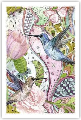 Produktbild von Poster - Poster ohne Rahmen - Vogel Schmetterling Blume - 61x91,5 cm - Wand Bild - Wanddeko - Wandbilder - Kunstposter - Wandposter - Bilder - Kunstdruck - Wanddekoration - Wandbild - P2XPA61x91-4065