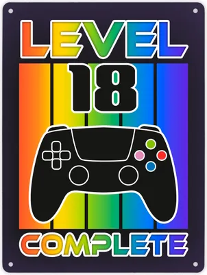 Produktbild von 18. Geburtstag Gamer Metallschild XL in 21x28 cm mit Spruch Level 18 complete