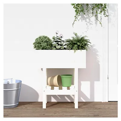 Produktbild von Blumenkasten, weiß, 62 x 30 x 69 cm, Massivholz, Kiefernholz, Hochbeet, Pflanzgefäß für Blumen, Sukkulenten, Terrasse, Balkon