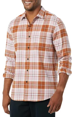 Zdjęcie produktu dla A. Koszule męskie Essentials, flanelowe, długi rękaw, krój slim fit, zapinane na guziki, w kratę, kolor brązowo-fioletowy