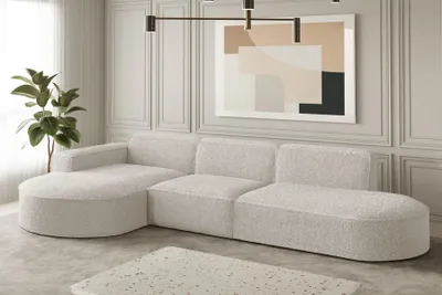 Produktbild von Ecksofa Designersofa PALMA in Stoff Ascot Beige Ottomane Links