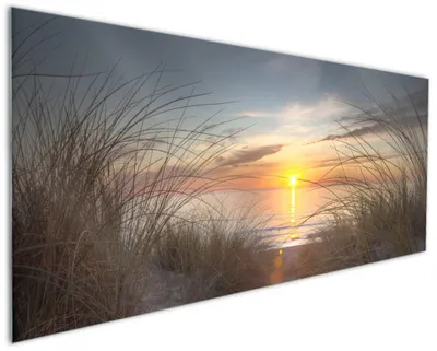 Produktbild von Wallario Küchenrückwand aus Glas, Größe: 125 x 50 cm, Motiv: Sonnenuntergang am Strand | Spritzschutz | abwischbar | pflegeleicht | in