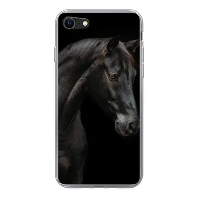 Produktbild von MuchoWow® Handyhülle Schutzhülle Hülle für iPhone SE 2020 Pferd - Tier - Schwarz Silikon Softcase Handy Hülle - Kartenbesitzer