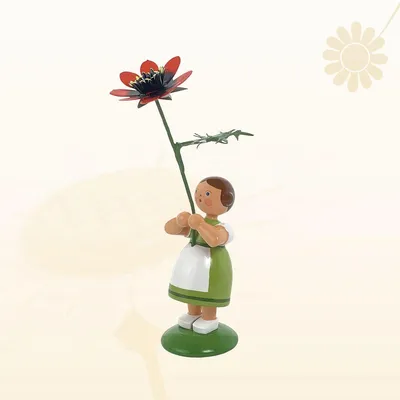 Productafbeelding van Miniatuurbeeld van een bloemenmeisje met Adonisrozen, hoogte 12 cm, nieuw