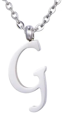 Image de Collier pour femme Morella avec pendentif en forme de lettre G, en acier inoxydable argenté, dans une pochette à bijoux