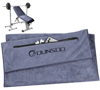 Obrázek produktu pro Sportovní ručník z mikrovlákna, rozměry 120 x 50 cm, s kapsou na zip, vhodný pro fitness a trénink