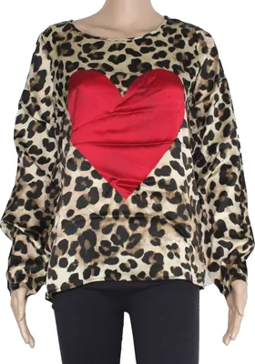 Produktbild von Grace Damen Tunika Bluse Shirt Sweater T-Shirt Top Oberteil Herz Seide Leopard Grösse S