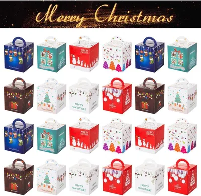 Image de 24 boîtes cadeau de Noël en carton avec anse pour biscuits 9x9x10 cm