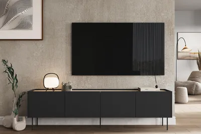 Zdjęcie produktu dla SZAFKA RTV CZARNA DO SALONU półka stolik komoda pod telewizor 220 cm LOFT