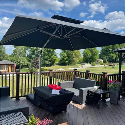 Produktbild von PURPLE LEAF Ampelschirm Rechteckiger 270 x 330 cm Sonnenschirm Groß Stabil Terrassenschirm 360°Rotation, für Garten,Terrasse, Pool Sonnenschutz ,Grau
