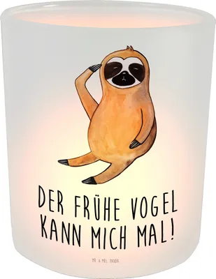 Produktbild von Mr. & Mrs. Panda Teelichthalter Faultier Vogel - Transparent - Geschenk, laterne glas, Kerzenglas, Kerzenhalter, Kerzen Windlicht, faul, Früher, Spinner