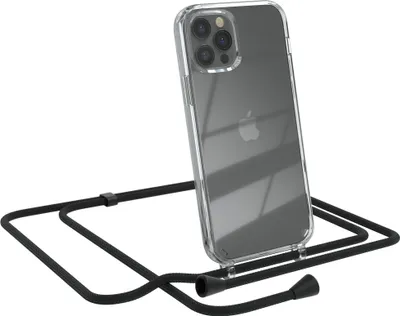 Produktbild von EAZY CASE Handykette kompatibel mit Apple iPhone 12 / 12 Pro, Handyhülle mit Umhängeband, Handykordel, Schutzhülle Clear, Band in Schwarz