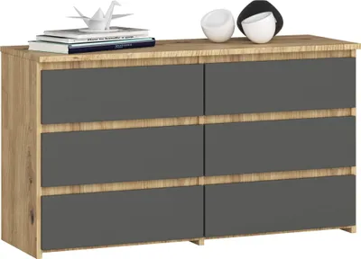 Zdjęcie produktu dla Komoda AKORD CL100 Dąb Artisan 100 cm 6 szuflad kolor Grafit Szary mat 100x35x57 cm