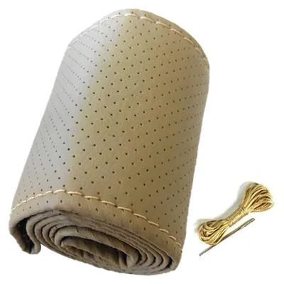 Imagen del producto de Funda para volante de microfibra de cuero, cosida a mano, tamaño M (38 cm), universal para automóviles