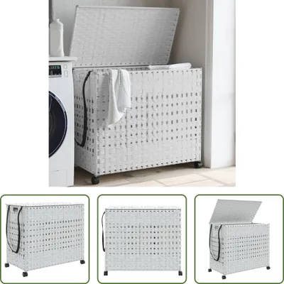 Produktbild von The Living Store Wäschekorb mit Rollen Weiß 66x35x60 cm Rattan