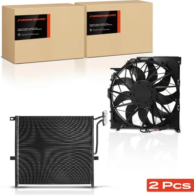 Image de Frankberg 1x condenseur climatisation+1x ventilateur refroidissement moteur pour BMW X3 E83 2.5L-3.0L 2003-2010