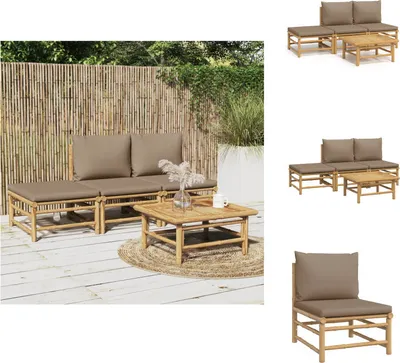 Produktbild von vidaXL 4-tlg. Garten-Lounge-Set mit Taupe Kissen Bambus -  Gartenmöbel-Sets