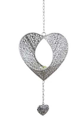 Produktbild von formano Deko Windlicht Hänger Teelicht Girlande Herz 22 cm Silber Metall