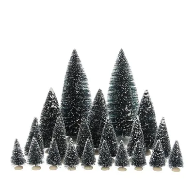 Productafbeelding van Luville Kerstdorp Miniatuur Bristle Bomen Set van 21 Stuks - Kerstversiering voor Binnen - Kerst Decoratie voor Kerstdorp - Diverse Hoogtes tot H22 x Ø8 cm - Groen