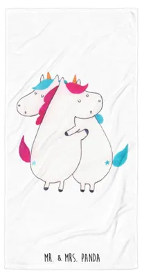 Produktbild von Mr. & Mrs. Panda Badehandtuch Einhörner Umarmen - Weiß - Geschenk, BFF, Familie, Badelaken, Reisehandtuch, Handtuch, Liebe, Einhorn, Strandtuch, Duschtuch, Unicorn