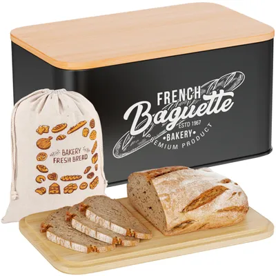Broodtrommel Vintage French Baguette 30x18x13,7 cm Schwarz