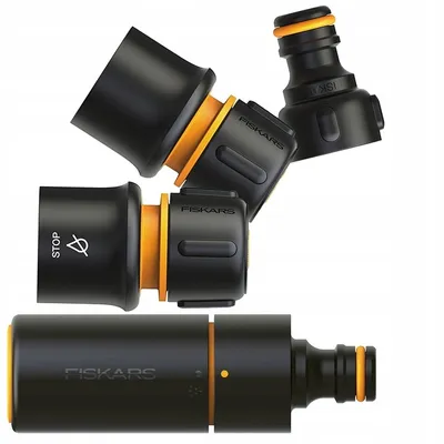 Produktbild von Fiskars Gartenspritze + Schlauchanschluss-Set 1027090 stufenlos regulierbar Ø 1,3-1,5 cm (1/2-5/8''), Schwarz/Orange