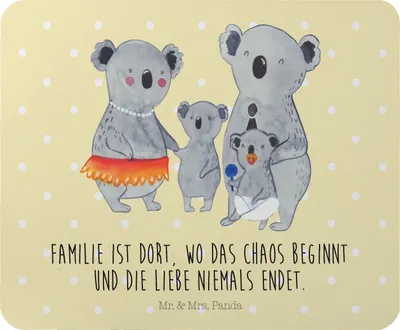 Produktbild von Mr. & Mrs. Panda Mouse Pad Koala Familie - Gelb Pastell - Geschenk, mousematte, laptop mauspad, mousepad, Family, Mama, Kinder, Muttertag