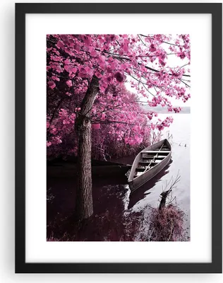 Produktbild von Gerahmtes Poster - Schwarzer Rahmen - See Rosa Bäume - 30x40 cm - Wand Bild - Wanddeko - Wandbilder - Kunstposter - Wandposter - Bilderrahmen - Bilder - Kunstdruck - Wandbild - P2BPA30x40-4147