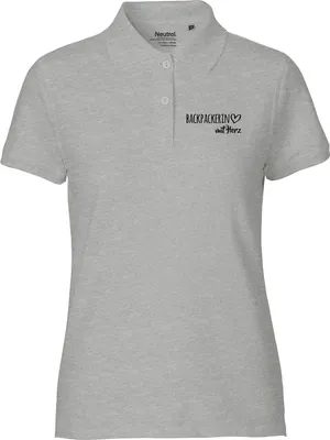 Produktbild von Huuraa Damen Polo Shirt Backpackerin mit Herz S Sport Grey Bio Baumwolle Fairtrade Poloshirt Geschenkidee
