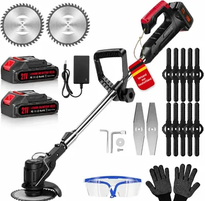 Produktbild von Akku-Rasentrimmer 21V mit 2 Batterie, Freischneider, Motorsense, mit Akku und Ladegerät, Teleskop-Stiel & Zusatzhandgriff