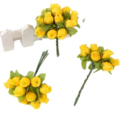 Zdjęcie produktu dla Sztuczne kwiaty, miniaturowe bukiety róż, dekoracje wnętrz, opakowanie zawierające 10 lub 12 sztuk