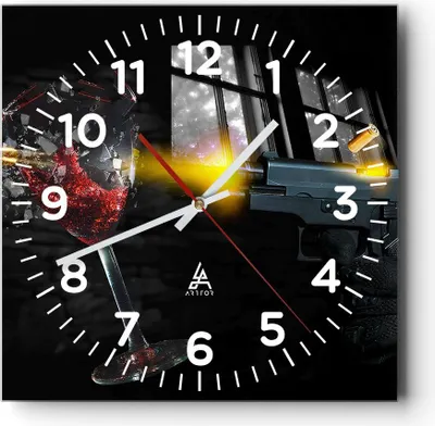 Produktbild von Wanduhr - Quadrat - Glasuhr - Waffe Kugel Glas Rebe - 30x30cm - Schleichendes Uhrwerk - Lautlos - zum Aufhängen bereit - Dekoration Modern - Wanddekoration aus Glas - C4AC30x30-0309
