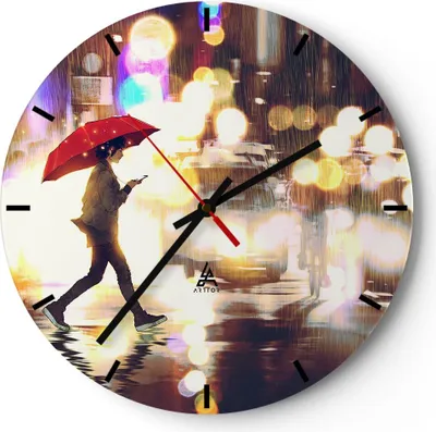Produktbild von Wanduhr - Rund - Glasuhr - Stadt Straße Nacht - 30x30cm - Schleichendes Uhrwerk - Lautlos - zum Aufhängen bereit - Dekoration Modern - Wanddekoration aus Glas - C3AR30x30-4016