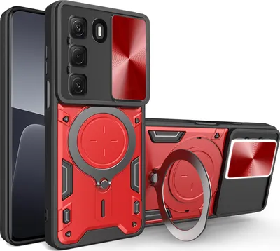 Obrázek produktu pro Pouzdro pro Infinix Hot 50 4G dvojvrstvé odolné pouzdro s ochranným krytem kamery a kruhovým stojánkem na prsten Červený