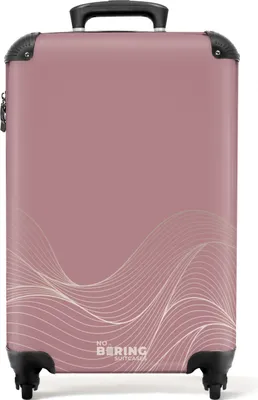 Produktbild von NoBoringSuitcases.com® Koffer Handgepäck Trolley Rollkoffer Kleine Reisekoffer mit 4 Rollen - Roze met abstracte golvende lijnen - Cabin Size < 55x40x23 cm & 55x40x20 cm - Fotokoffer - Kabinenkoffer - BoardgepäckHandgepäck Koffer 55x35x20 cm, 36L,