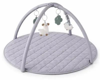 Productafbeelding van Laavir Baby Speelkleed met Boog - Ronde Babygym Grijs - Zacht en Comfortabel speelmat - Voor Pasgeboren Baby’s