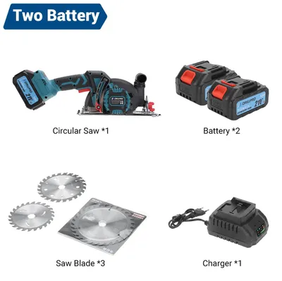 Immagine prodotto di Sega circolare a batteria - Sega circolare portatile - 21 V - 1800 W - 8000 giri/min - Angolo di taglio regolabile a 45° - 2 batterie - Lame da taglio da 165/150/125 mm