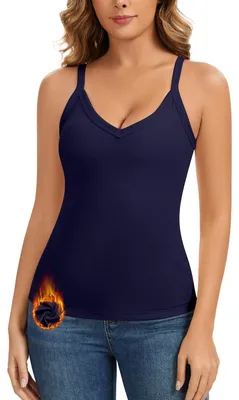 Imagen del producto de Camiseta térmica para mujer - Cuello en V - Sin mangas - Tirantes ajustables - Microfibra transpirable - Tejido aislante de alta calidad - Camiseta térmica