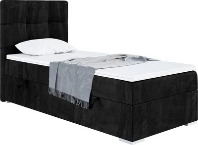 Produktbild von MEBLINI Boxspringbett mit Bettkasten - Gepolstert Einzelbett mit Matratze und Topper - Polsterbett mit Stauraum - Bett mit Kopfteil - Stauraumbett - KAI - 100x200 Links  - H3/Schwarz Samt
