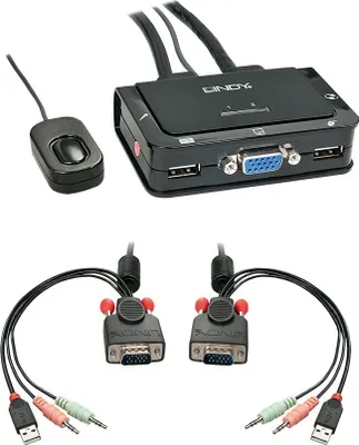 Obrázek produktu pro Lindy VGA KVM přepínač Kompaktní USB 2.0 Audio 2 porty
