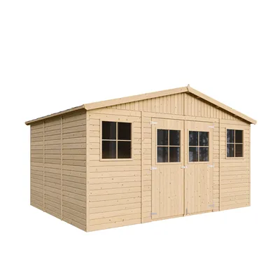 Zdjęcie produktu dla Holz Gartenschuppen MIT IMPRÄGNIERTEM BODEN - H246 x 418 x 320 cm/ 12 m² - TIMBELA M331+331G