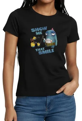 Produktbild von Spreadshirt Minions Show Me That Smile Phillip Frauen T-Shirt, L, Schwarz