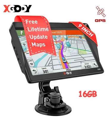 Immagine prodotto di Navigatore GPS da 9 pollici con touchscreen, adatto per camion, auto, autobus e camper. Memoria interna da 16 GB, con assistente di corsia, navigazione vocale, visualizzazione mappe 3D e ricerca di punti di interesse (POI)