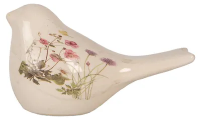Image de Clayre & Eef Figurine décorative Oiseau 16x7x9 cm Beige Céramique